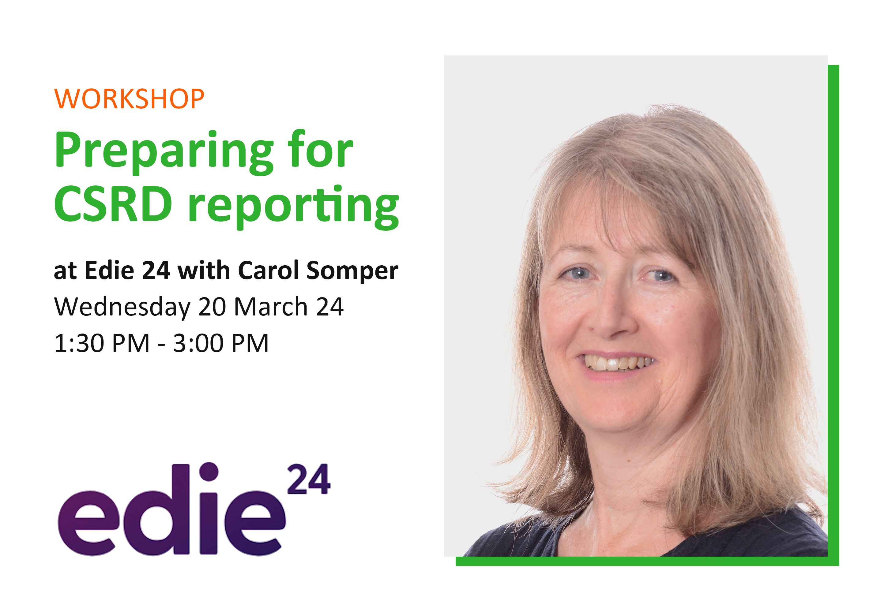 "Preparing for CSRD reporting image with Carol's headshot"